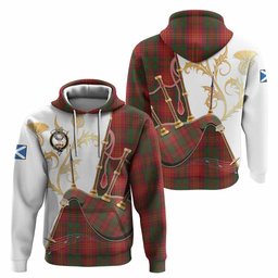 Burns Tartan Family Crest Hoodie Bagpipes with Scottish Thistle