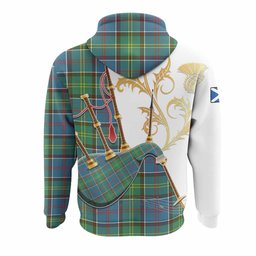 Colville Tartan Family Crest Hoodie Bagpipes with Scottish Thistle