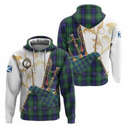 Alexander Tartan Family Crest Hoodie Bagpipes with Scottish Thistle