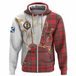 Binning Tartan Family Crest Hoodie Bagpipes with Scottish Thistle