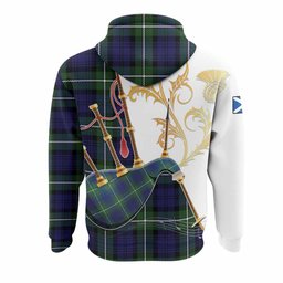 Bannerman Tartan Family Crest Hoodie Bagpipes with Scottish Thistle