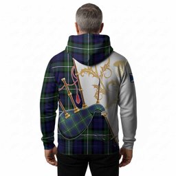 Bannerman Tartan Family Crest Hoodie Bagpipes with Scottish Thistle