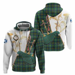 Cranstoun (Cranston) Tartan Family Crest Hoodie Bagpipes with Scottish Thistle
