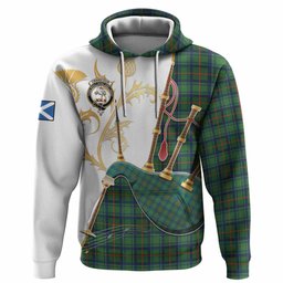 Cranstoun (Cranston) Tartan Family Crest Hoodie Bagpipes with Scottish Thistle