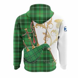 Clephane (Clephan) Tartan Family Crest Hoodie Bagpipes with Scottish Thistle