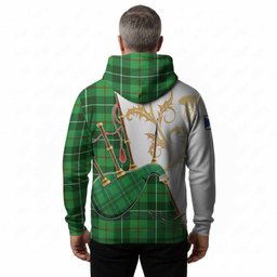 Clephane (Clephan) Tartan Family Crest Hoodie Bagpipes with Scottish Thistle