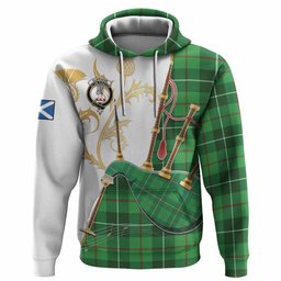 Clephane (Clephan) Tartan Family Crest Hoodie Bagpipes with Scottish Thistle