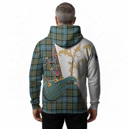 Brisbane Tartan Family Crest Hoodie Bagpipes with Scottish Thistle