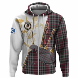 Borthwick Tartan Family Crest Hoodie Bagpipes with Scottish Thistle