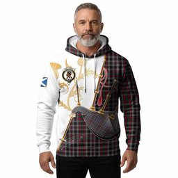 Borthwick Tartan Family Crest Hoodie Bagpipes with Scottish Thistle
