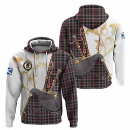 Borthwick Tartan Family Crest Hoodie Bagpipes with Scottish Thistle