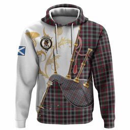 Borthwick Tartan Family Crest Hoodie Bagpipes with Scottish Thistle