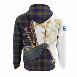 Clelland Tartan Family Crest Hoodie Bagpipes with Scottish Thistle
