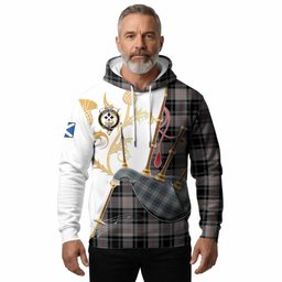 Moffat Tartan Family Crest Hoodie Bagpipes with Scottish Thistle