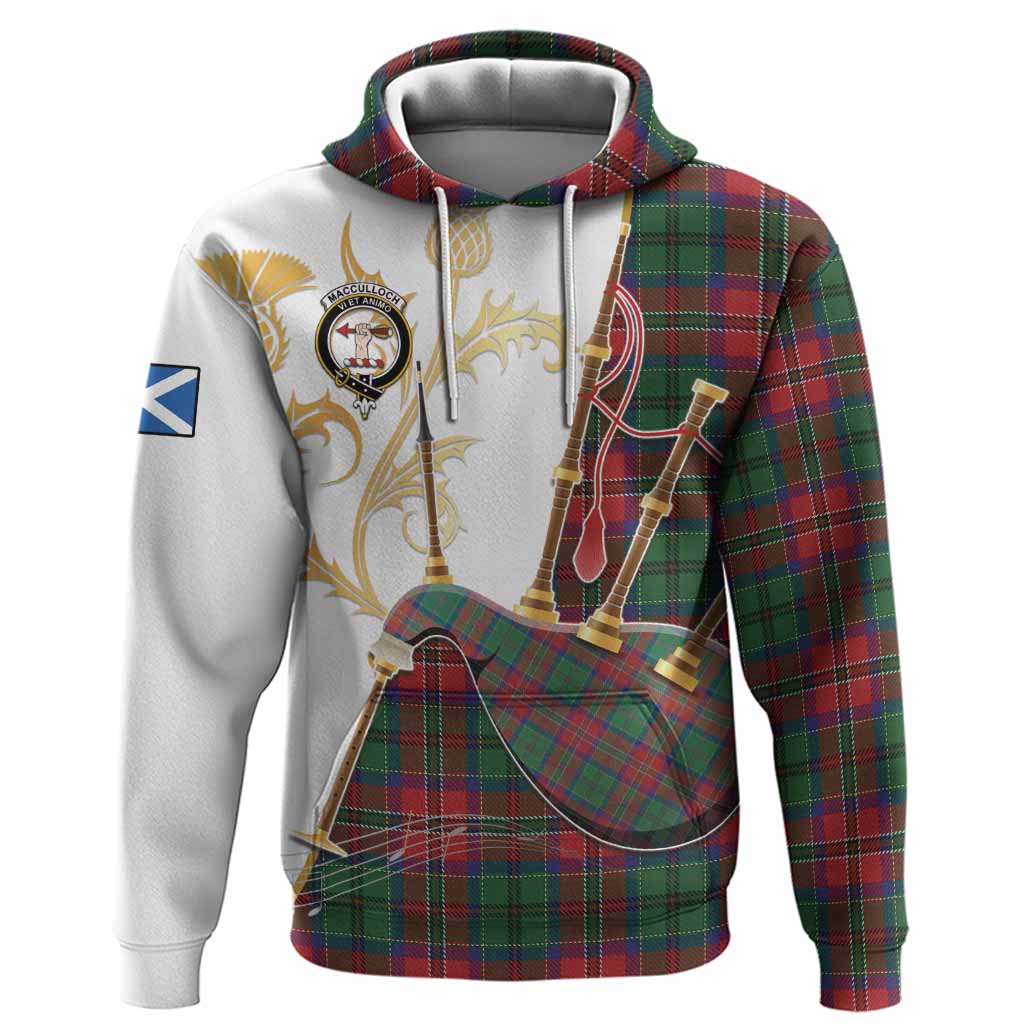 MacCulloch (McCulloch) Tartan Family Crest Hoodie Bagpipes with Scottish Thistle