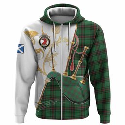Halkerston Tartan Family Crest Hoodie Bagpipes with Scottish Thistle