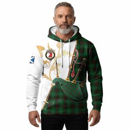 Halkerston Tartan Family Crest Hoodie Bagpipes with Scottish Thistle