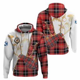Majoribanks Tartan Family Crest Hoodie Bagpipes with Scottish Thistle