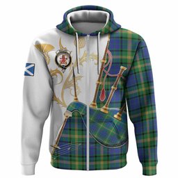 Maitland Tartan Family Crest Hoodie Bagpipes with Scottish Thistle