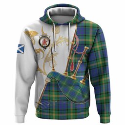 Maitland Tartan Family Crest Hoodie Bagpipes with Scottish Thistle