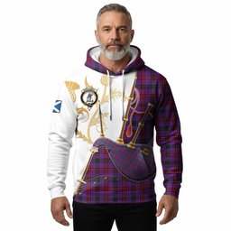 Montgomery Tartan Family Crest Hoodie Bagpipes with Scottish Thistle