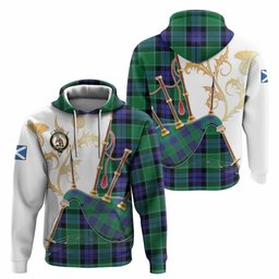 Monteith Tartan Family Crest Hoodie Bagpipes with Scottish Thistle