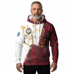 MacQueen (McQueen) Tartan Family Crest Hoodie Bagpipes with Scottish Thistle
