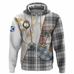 Glendinning Tartan Family Crest Hoodie Bagpipes with Scottish Thistle