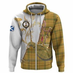 Houston Tartan Family Crest Hoodie Bagpipes with Scottish Thistle