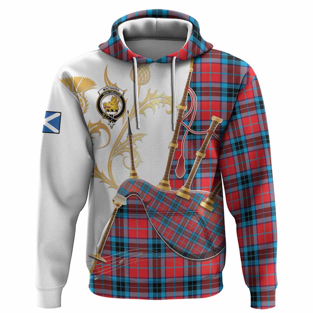 MacTavish (McTavish) Tartan Family Crest Hoodie Bagpipes with Scottish Thistle