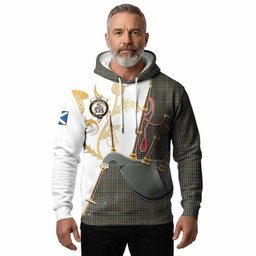 Haig Tartan Family Crest Hoodie Bagpipes with Scottish Thistle