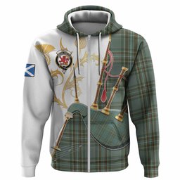 Kelly Tartan Family Crest Hoodie Bagpipes with Scottish Thistle