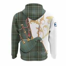 Kelly Tartan Family Crest Hoodie Bagpipes with Scottish Thistle