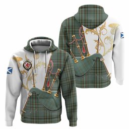 Kelly Tartan Family Crest Hoodie Bagpipes with Scottish Thistle