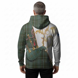 Kelly Tartan Family Crest Hoodie Bagpipes with Scottish Thistle