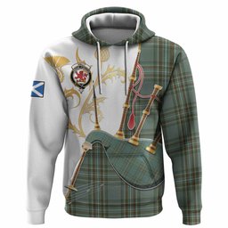 Kelly Tartan Family Crest Hoodie Bagpipes with Scottish Thistle