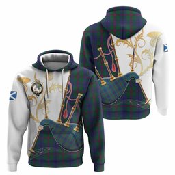 Laurie Tartan Family Crest Hoodie Bagpipes with Scottish Thistle