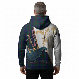 Laurie Tartan Family Crest Hoodie Bagpipes with Scottish Thistle