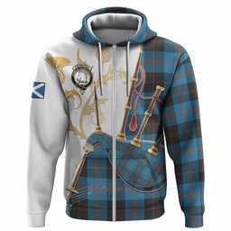 Horsburgh Tartan Family Crest Hoodie Bagpipes with Scottish Thistle