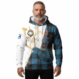 Horsburgh Tartan Family Crest Hoodie Bagpipes with Scottish Thistle