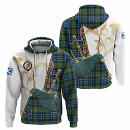 Newlands Tartan Family Crest Hoodie Bagpipes with Scottish Thistle