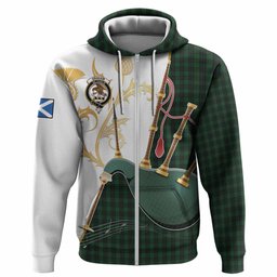 Graham Tartan Family Crest Hoodie Bagpipes with Scottish Thistle