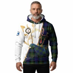 Jamieson Tartan Family Crest Hoodie Bagpipes with Scottish Thistle
