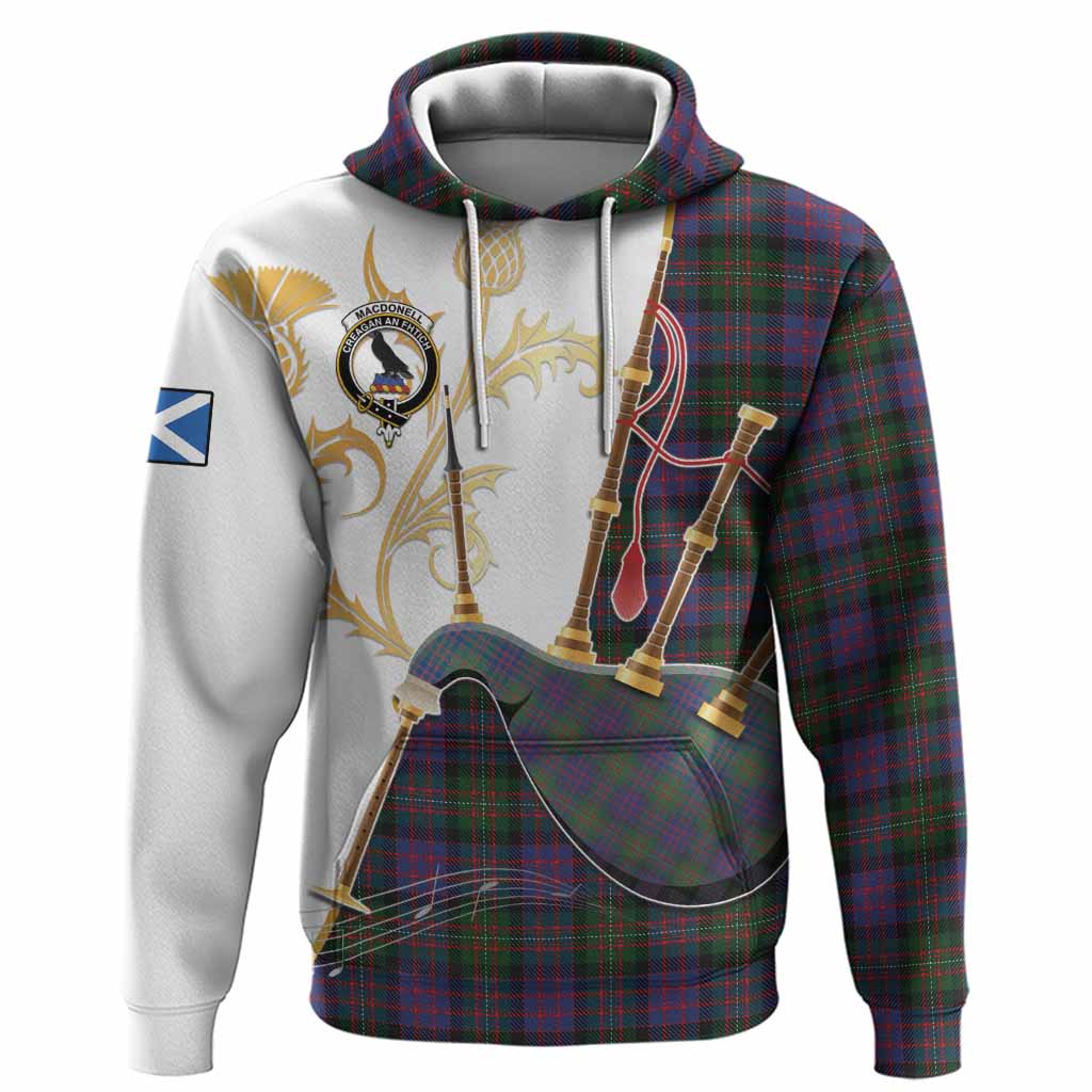 MacDonell (McDonell) Tartan Family Crest Hoodie Bagpipes with Scottish Thistle