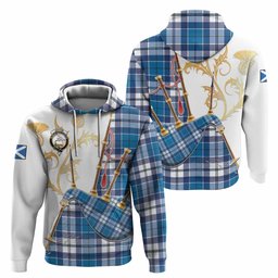 Hutton Tartan Family Crest Hoodie Bagpipes with Scottish Thistle