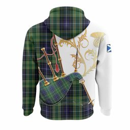 McKellar Tartan Family Crest Hoodie Bagpipes with Scottish Thistle