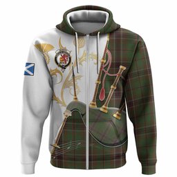 Murphy Tartan Family Crest Hoodie Bagpipes with Scottish Thistle