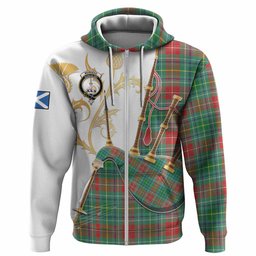Muirhead Tartan Family Crest Hoodie Bagpipes with Scottish Thistle