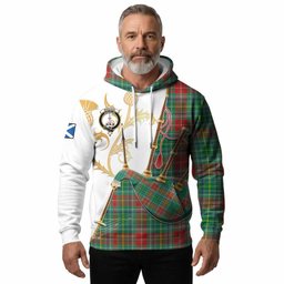 Muirhead Tartan Family Crest Hoodie Bagpipes with Scottish Thistle