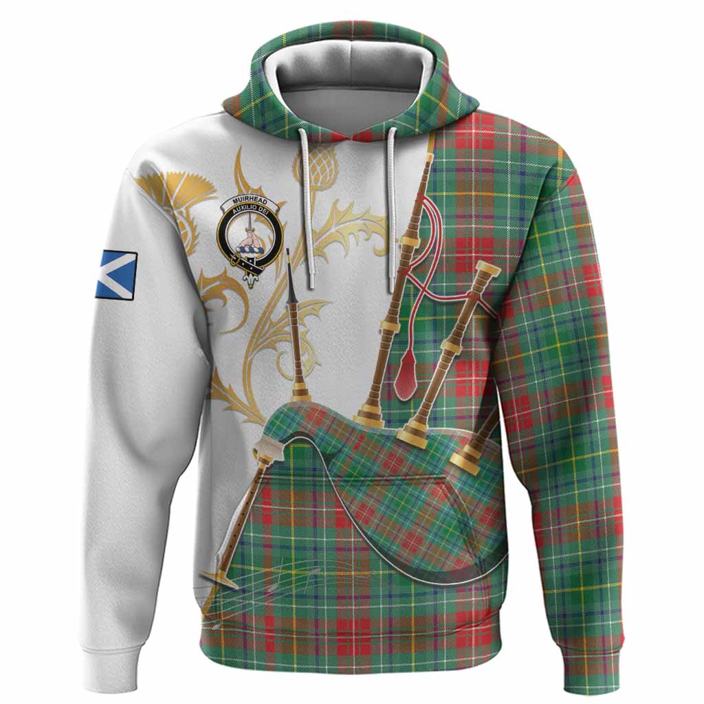 Muirhead Tartan Family Crest Hoodie Bagpipes with Scottish Thistle